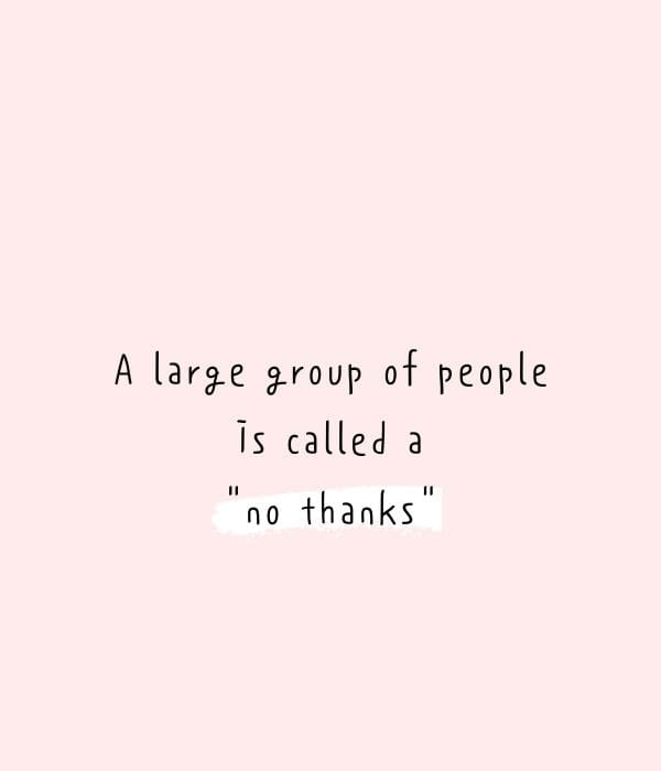   Un grand groupe de personnes est appelé un"no thanks". - Funny and relatable introvert quotes